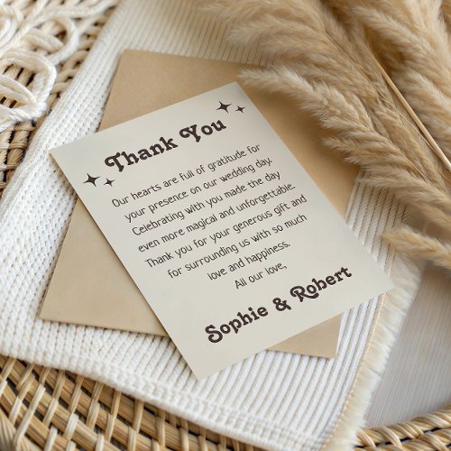 Retro Boho Minimalist Wedding Thank You Card