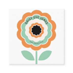Retro Boho Orange Black Green Flower Circle Square Business Card