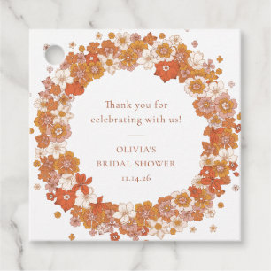 Retro Boho Orange Floral Bridal Shower Thank You Favor Tags