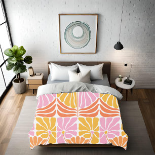 Retro Boho Orange Gold Pink Duvet Cover