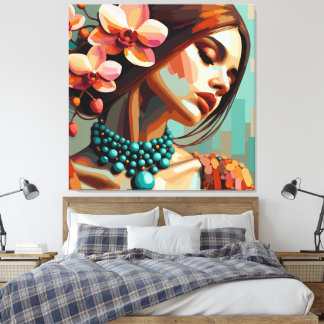 Retro Boho Orchid Woman Canvas Print