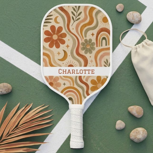 Retro Boho Pattern Custom Name  Pickleball Paddle (Creator Uploaded)