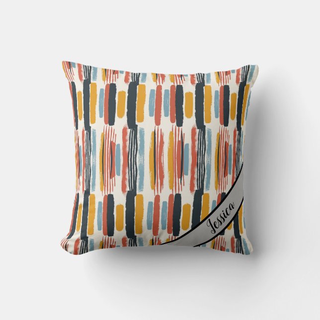 Retro Boho Pattern Personalized Name  Throw Pillow (Front)