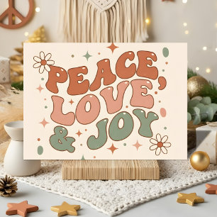 Retro Boho Peace Love Joy Christmas Holiday Card