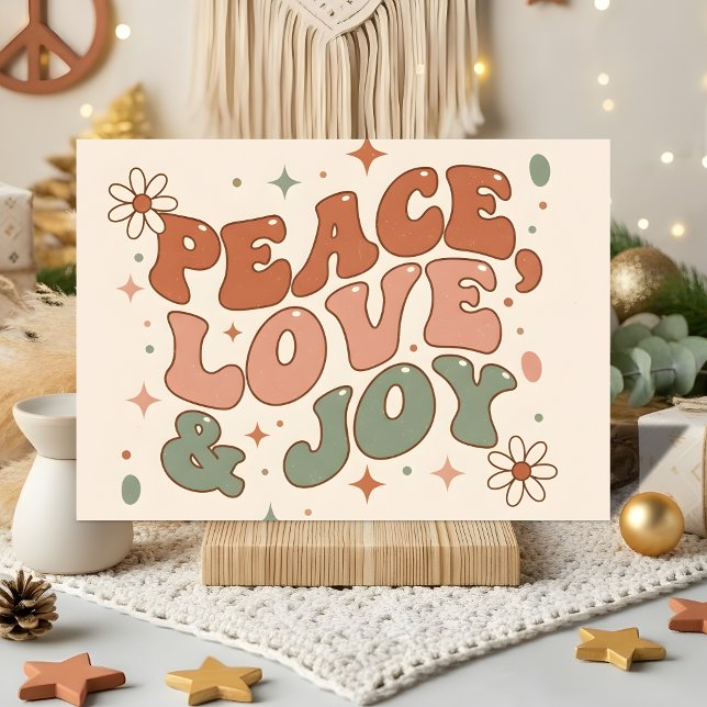 Retro Boho Peace Love Joy Christmas Holiday Card (Creator Uploaded)