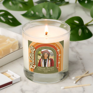 Retro Boho Personalized Photo Graduation Gift Scented Candle