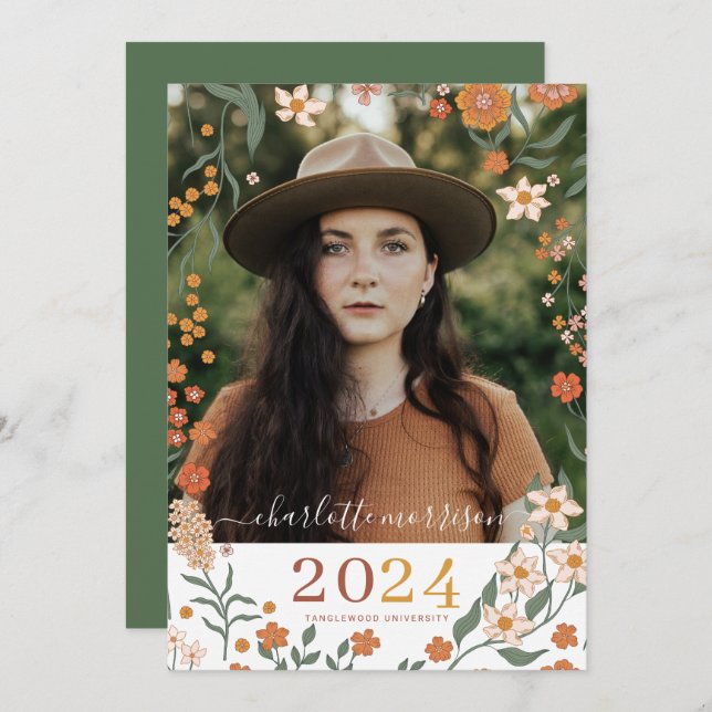 Retro Boho Photo Graduation Announcement (Front/Back)