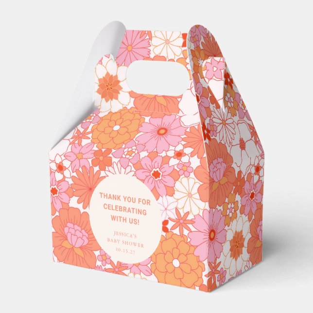 Retro Boho Pink Floral Custom Baby Shower Thanks Favor Boxes (Front Side)