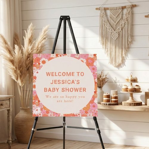 Retro Boho Pink Floral Custom Baby Shower Welcome