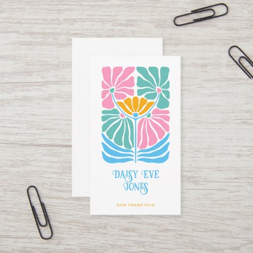 Retro Boho Pink Gold Orange Floral  Business Card