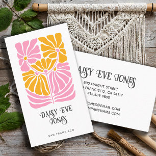 Retro Boho Pink Gold Orange Floral  Business Card