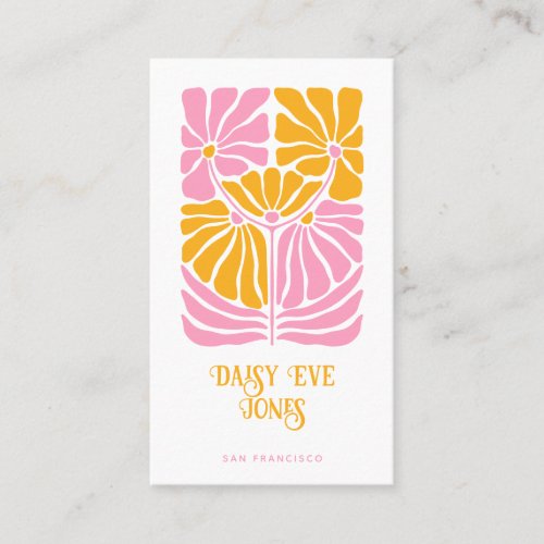 Retro Boho Pink Gold Orange Floral  Business Card