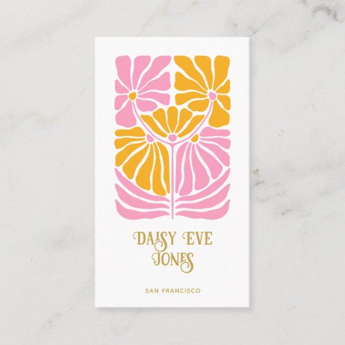 Retro Boho Pink Gold Orange Floral Gold Type Business Card