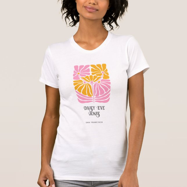 Retro Boho Pink Gold Orange Floral  T-Shirt (Front)