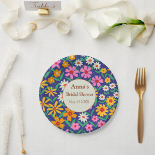 Retro Boho Pink Orange Floral Bridal Shower  Paper Plates