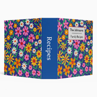 Retro Boho Pink orange Floral Pattern recipe 3 Ring Binder