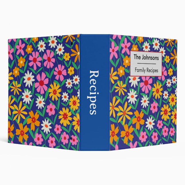 Retro Boho Pink orange Floral Pattern recipe  3 Ring Binder (Background)