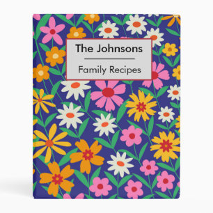 Retro Boho Pink orange Floral Pattern recipe Mini Binder