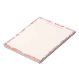 Retro Boho Pink Orange Floral Personalized Name Notepad