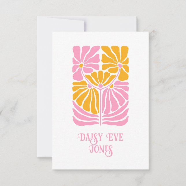 Retro Boho Pink Orange Gold Floral  Note Card (Front)