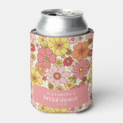 Retro Boho Pink Yellow Floral Bridal Shower Custom Can Cooler