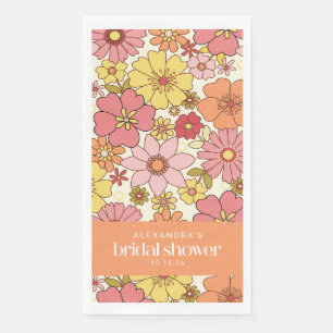 Retro Boho Pink Yellow Floral Bridal Shower Custom Paper Guest Towels