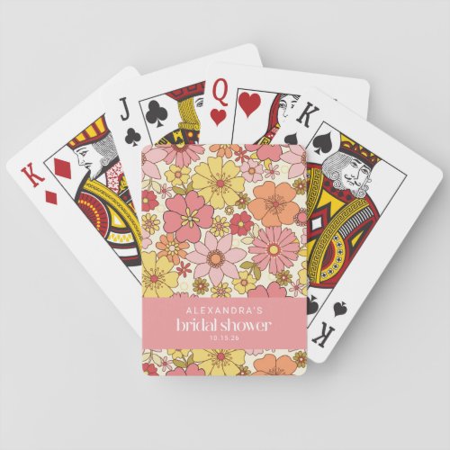 Retro Boho Pink Yellow Floral Bridal Shower Custom Poker Cards