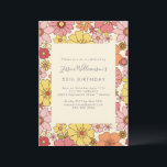 Retro Boho Pink Yellow Floral Groovy 50th Birthday Invitation<br><div class="desc">Retro Boho Pink Yellow Floral Groovy 50th Birthday</div>