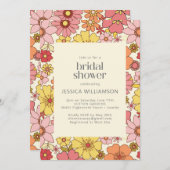 Retro Boho Pink Yellow Floral Groovy Bridal Shower Invitation (Front/Back)