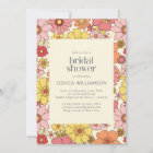 Retro Boho Pink Yellow Floral Groovy Bridal Shower