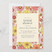 Retro Boho Pink Yellow Floral Groovy Bridal Shower Invitation (Front)