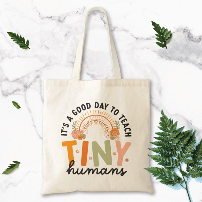 Retro Boho Preschool Teacher Quote Tote Bag (Close up)