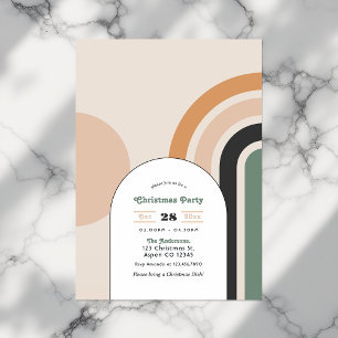 Retro Boho Rainbow Arch Christmas Party Invitation