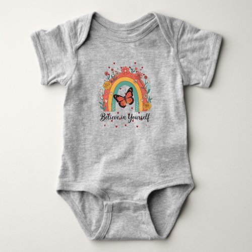 Retro Boho Rainbow Believe in Yourself Butterfly Baby Bodysuit