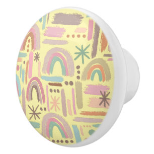 Retro Boho Rainbow Ceramic Knob