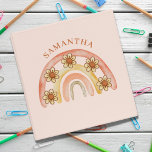 Retro Boho Rainbow Name Spiral Photo Notebook 3 Ring Binder<br><div class="desc">Pretty retro boho rainbow design on binder with name. Easy to change the name. Fun,  modern watercolor rainbow. Perfect for school.</div>