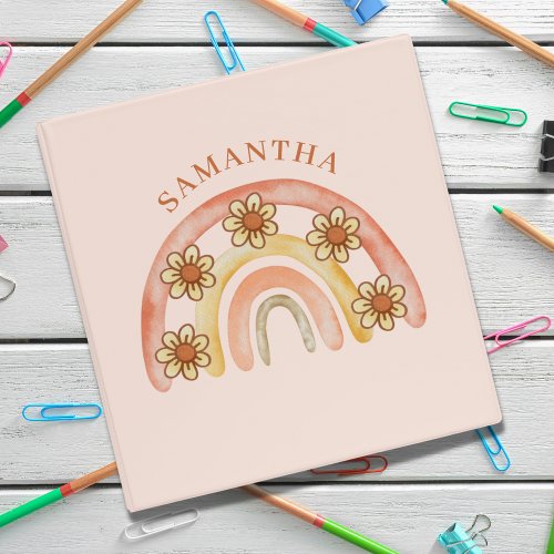 Retro Boho Rainbow Name Spiral Photo Notebook 3 Ring Binder