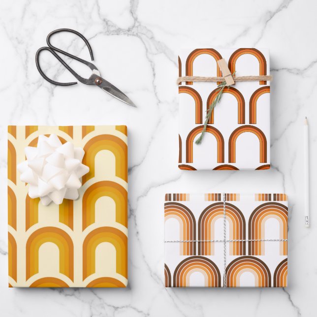 Retro Boho Rainbow Pattern 60s 70s Seventies Wrapping Paper Sheets (Front)