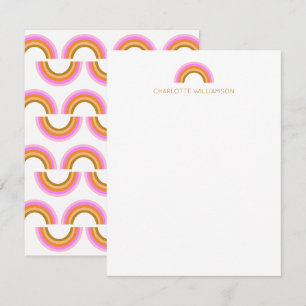 Retro Boho Rainbow Personalized Name Stationery Note Card
