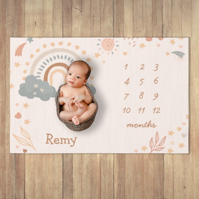 Retro Boho Rainbow Rust Baby Milestone Months Baby Blanket (Creator Uploaded)