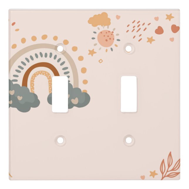 Retro Boho Rainbow Rust Baby Monogram Light Switch Cover (Front)