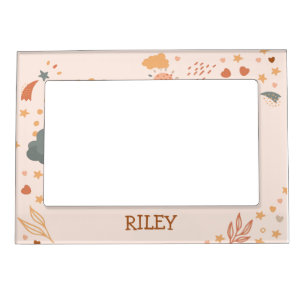 Retro Boho Rainbow Rust Baby Monogram Magnetic Frame