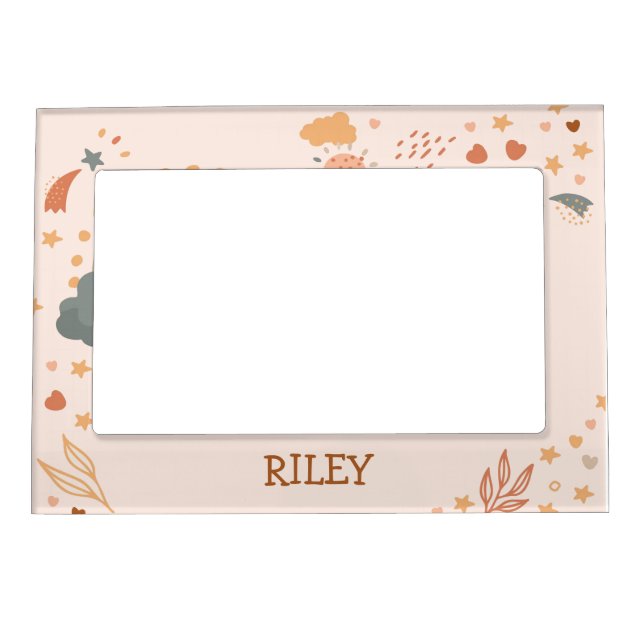 Retro Boho Rainbow Rust Baby Monogram Magnetic Frame (Front)