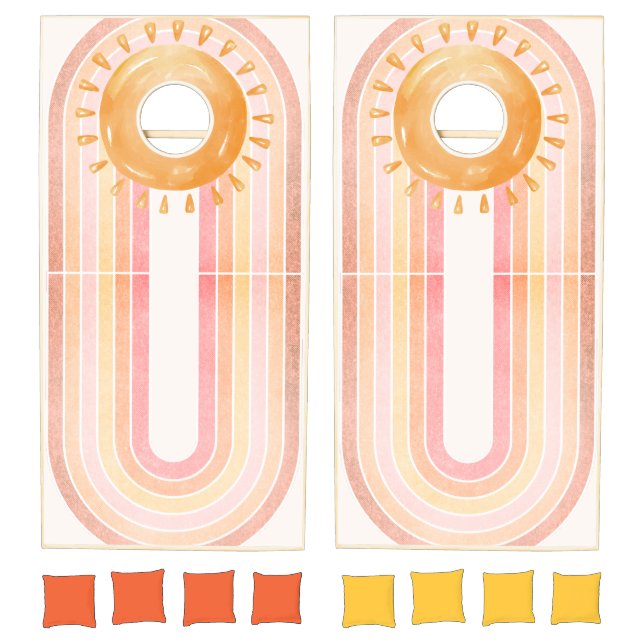 Retro Boho Rainbow Sun Cornhole Set (Set)