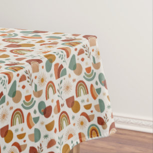Retro Boho Rainbow Sun Geometric Illustration Tablecloth