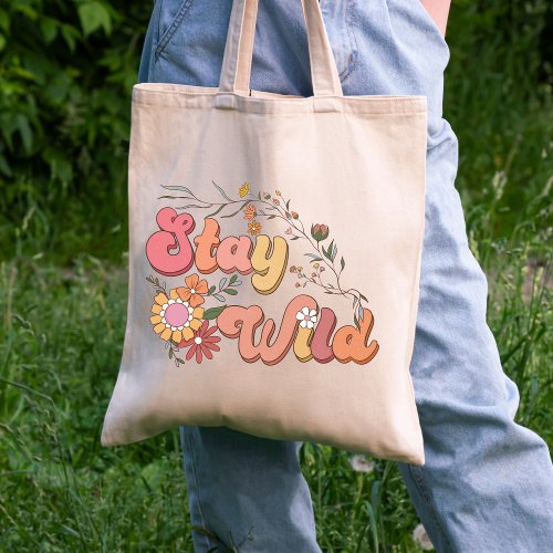 Retro Boho Stay Wild Floral Wildflower Aesthetic Tote Bag