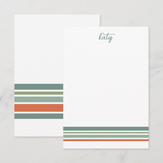 Retro Boho Striped Minimalist  Note Card (Front/Back)
