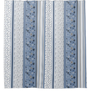 Retro BOHO Stripes Blue Shower Curtain