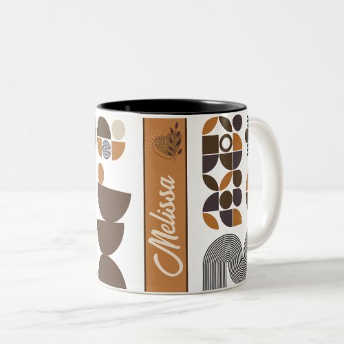 retro boho style colorful geometric pattern Two_Tone coffee mug