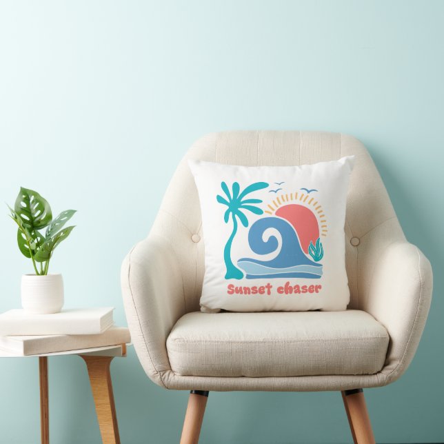 Retro Boho Summer Sunset Chaser Throw Pillow (Chair)